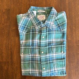 Lucky Brand Western Shirt, Longsleeve, Classic Fit, Green/Blue, Size Large, NWT